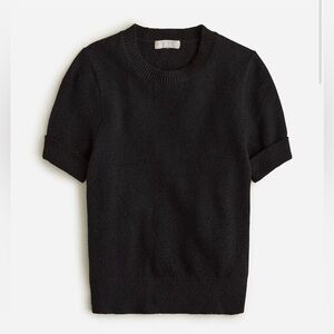 NEW J. Crew Cuff-Sleeve Cropped Crewneck Sweater Textured Bouclé Black Large